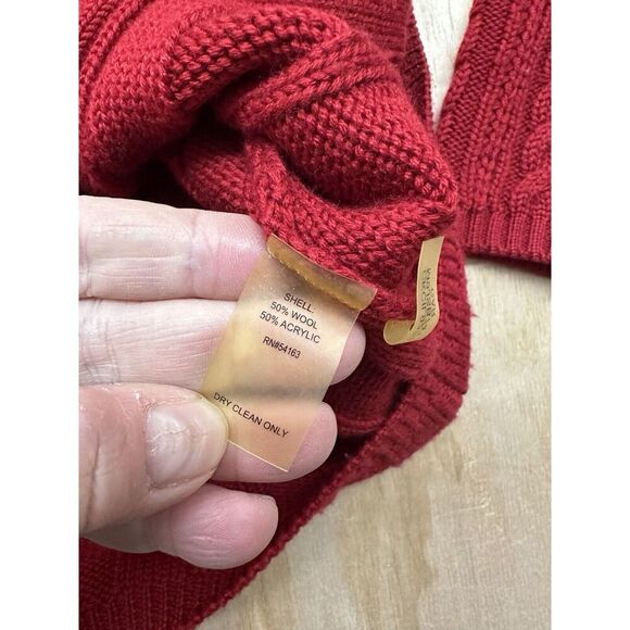 Calvin Klein Women’s Red Wool Blend Sweater Long Size Medium Chunky Knit - Picture 2 of 7